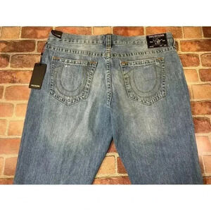 New Mens True Religion Rocky Relaxed Straight Fit Jeans sz 42x33 Distressed Blue